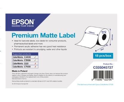 Epson Etiquetas Blanco C33S045727 S045727 Premium Matte Label