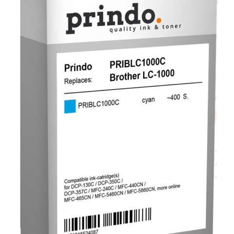 Prindo Cartucho de tinta cian PRIBLC1000C Compatible con Brother LC-1000 LC1000C