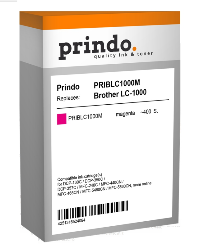Prindo Cartucho de tinta magenta PRIBLC1000M Compatible con Brother LC-1000 LC1000M