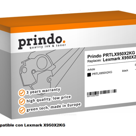 Prindo Tóner negro PRTLX950X2KG Compatible con Lexmark X950X2KG