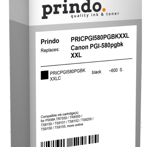 Prindo Cartucho de tinta negro PRICPGI580PGBKXXLC Compatible con Canon PGI-580pgbk XXL 1970C001