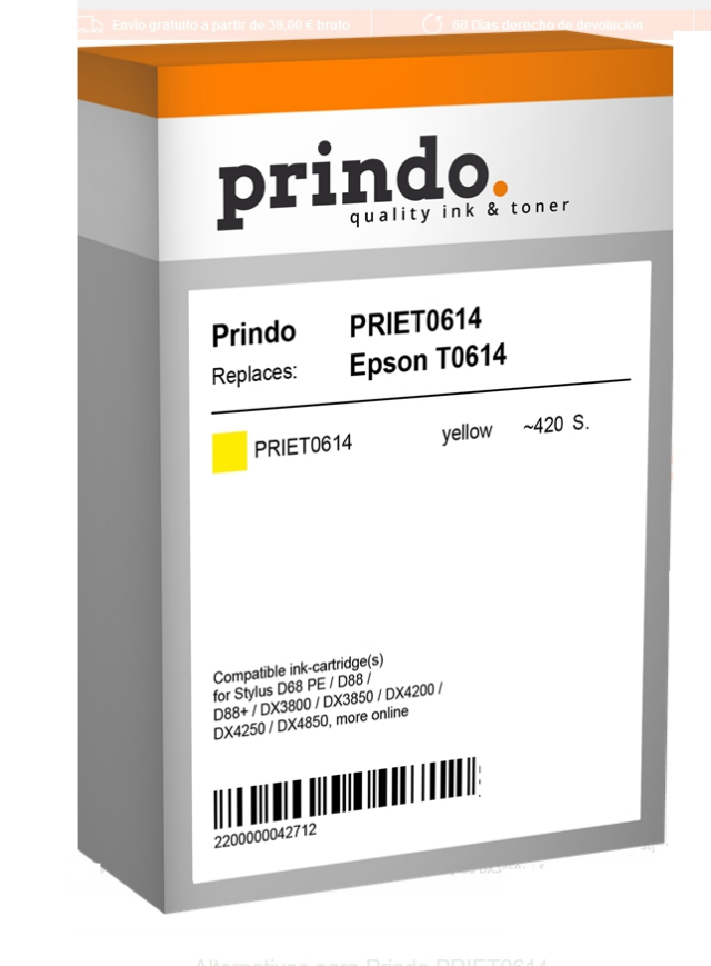 Prindo Cartucho de tinta amarillo PRIET0614 Compatible con Epson T0614 C13T06144010