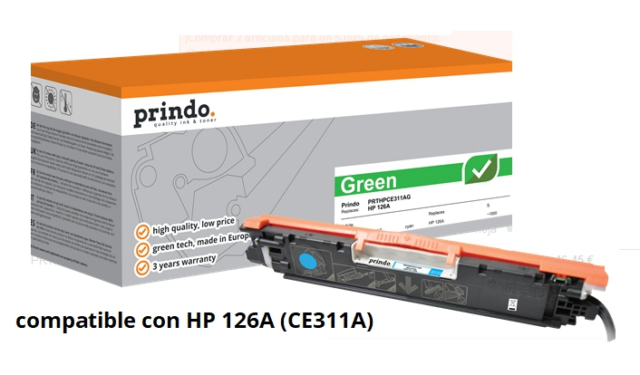 Prindo Tóner cian PRTHPCE311AG Green Compatible con HP 126A CE311A