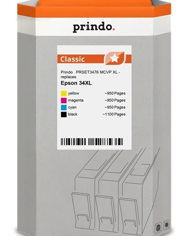 Prindo Multipack negro cian magenta amarillo PRSET3476 MCVP compatible con Epson 34XL
