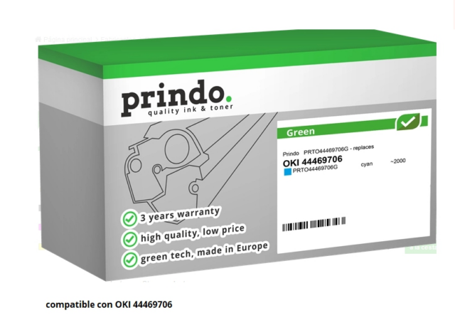 Prindo Tóner cian PRTO44469706G Green Compatible con OKI 44469706