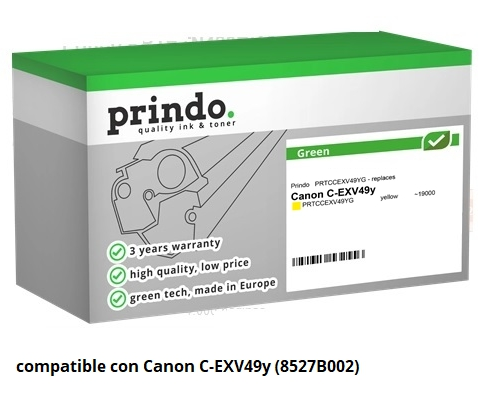 Prindo Tóner amarillo PRTCCEXV49YG Green Compatible con Canon C-EXV49y