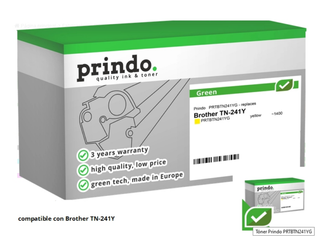 Prindo Tóner amarillo PRTBTN241YG Green Compatible con Brother TN-241Y