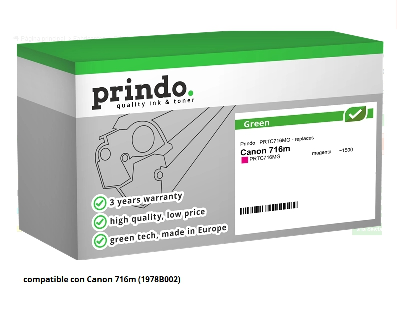 Prindo Tóner magenta PRTC716MG Green Compatible con Canon 716m