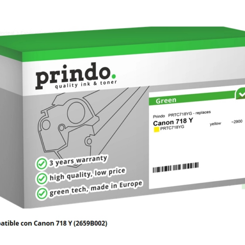 Prindo Tóner amarillo PRTC718YG Green Compatible con Canon 718Y 2659B002