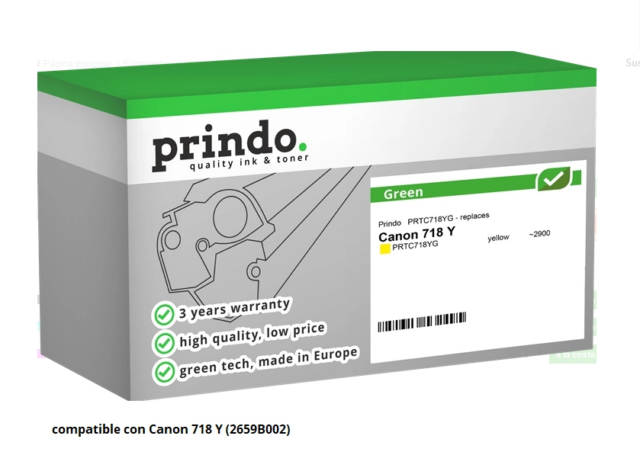 Prindo Tóner amarillo PRTC718YG Green Compatible con Canon 718Y 2659B002