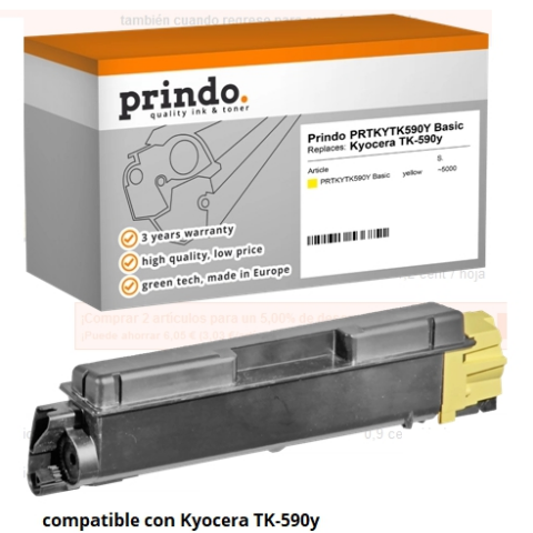 Prindo Tóner amarillo PRTKYTK590Y Basic Compatible con Kyocera TK-590y