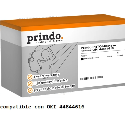 Prindo Tóner negro PRTO44844616 Compatible con OKI 44844616