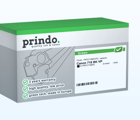 Prindo Multipack negro PRTC718BKVPG Green compatible con Canon 718 BK VP