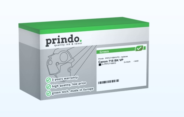 Prindo Multipack negro PRTC718BKVPG Green compatible con Canon 718 BK VP