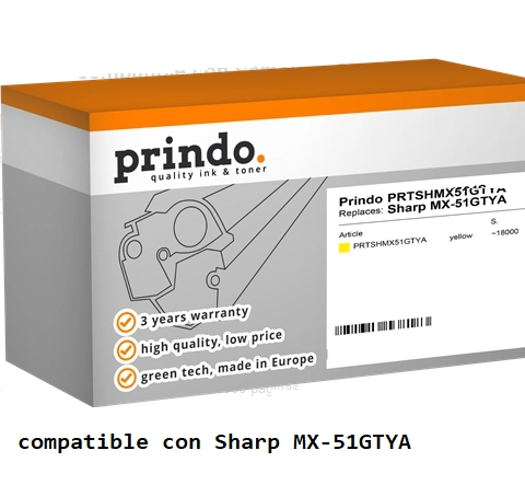 Prindo Tóner amarillo PRTSHMX51GTYA Compatible con Sharp MX-51GTYA