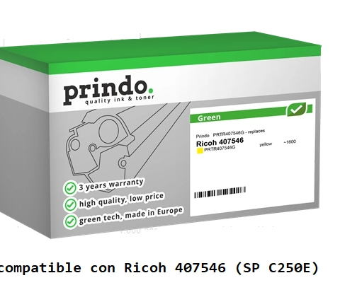 Prindo Tóner amarillo PRTR407546G Green Compatible con Ricoh 407546 (SP C250E)