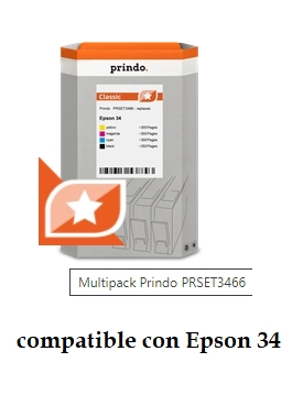 Prindo Multipack negro cian magenta amarillo PRSET3466 compatible con Epson 34