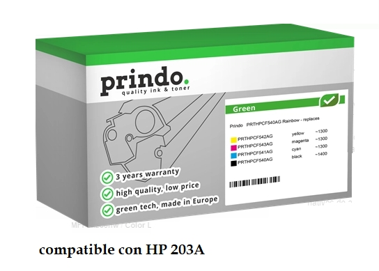 Prindo Value Pack negro cian magenta amarillo PRTHPCF540AG Rainbow Green compatible con HP 203A