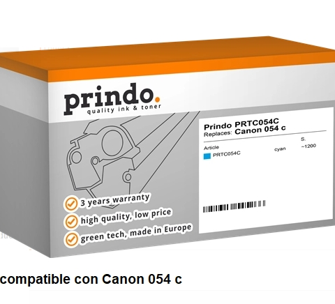 Prindo Tóner cian PRTC054C compatible con Canon 054 c
