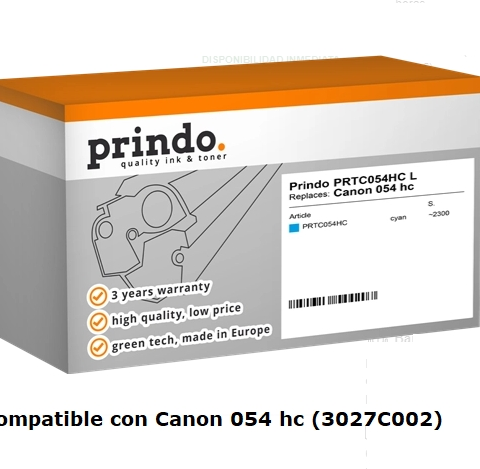 Prindo Tóner cian PRTC054HC compatible con Canon 054 hc (3027C002)