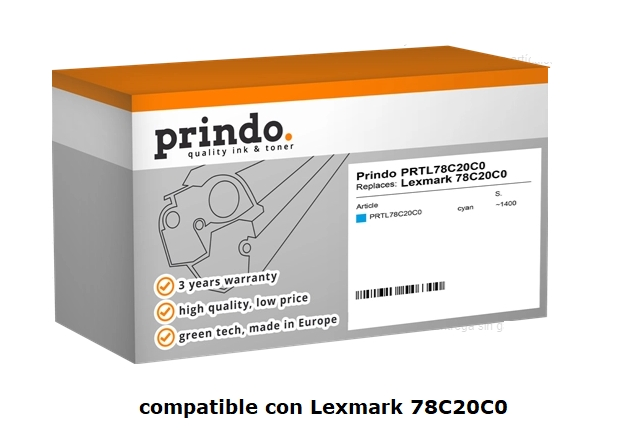 Prindo Tóner cian PRTL78C20C0 compatible con Lexmark 78C20C0
