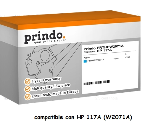 Prindo Tóner cian PRTHPW2071A compatible con HP 117A