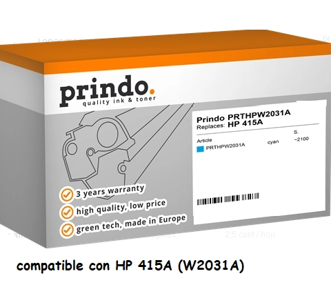Prindo Tóner cian PRTHPW2031A compatible con HP 415A (W2031A)