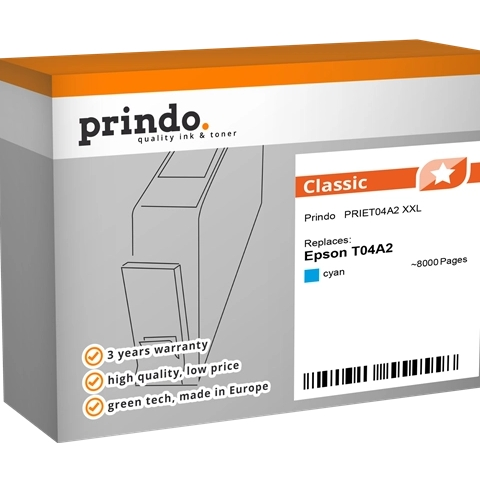 Prindo Cartucho de tinta cian PRIET04A2 compatible con Epson T04A2