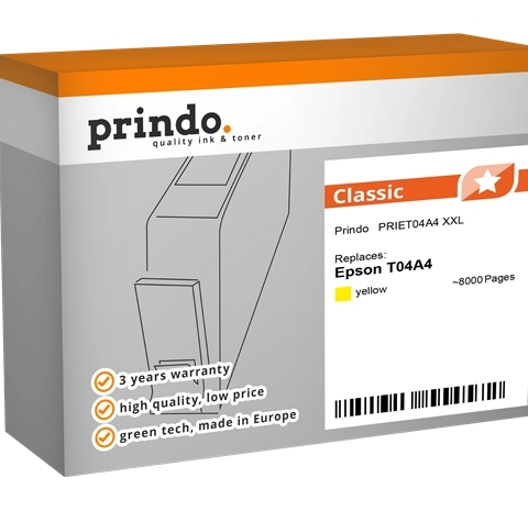 Prindo Cartucho de tinta amarillo PRIET04A4 T04A4 compatible con Epson T04A4