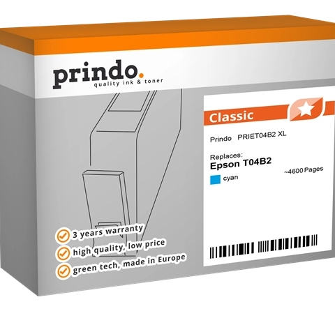 Prindo Cartucho de tinta cian PRIET04B2 T04B2 compatible con Epson T04B2
