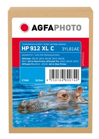 Agfa Photo Cartucho de tinta cian APHP912CXL compatible con HP 912 XL 3YL81AE