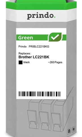 Prindo Cartucho de tinta negro PRIBLC221BKG Green compatible con Brother LC221BK LC-221