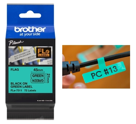 Brother Etiquetas Negro sobre verde FLe-7511