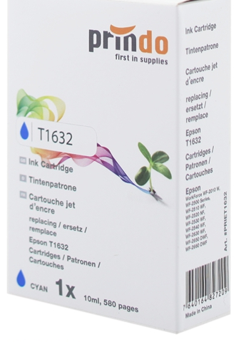 Prindo Cartucho de tinta cían PRIET1632 l alternativa para Epson T1632 (C13T16324010)