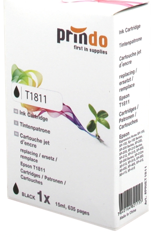 Prindo Cartucho de tinta negro PRIET1811 alternativa para Epson T1811