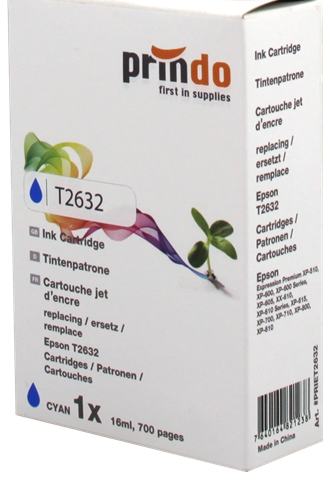 Prindo Cartucho de tinta cian PRIET2632 alternativa para Epson T2632