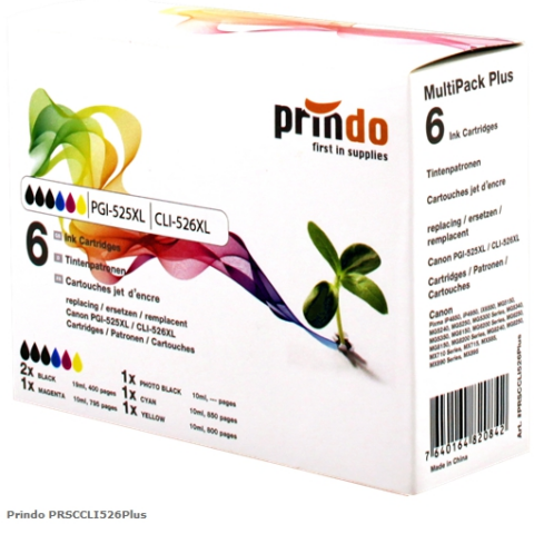 Prindo Multipack PRSCCLI526Plus alternativa para Canon PGI-525Pgbk y CLI-526