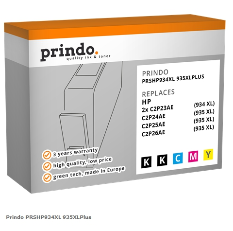 Prindo Multipack PRSHP934XL 935XLPlus Compatible con HP 2x C2P23AE C2P24AE C2P25AE