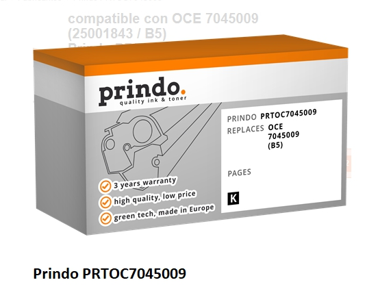 Prindo Tóner negro PRTOC7045009 Compatible con OCE 7045009 B5 2x