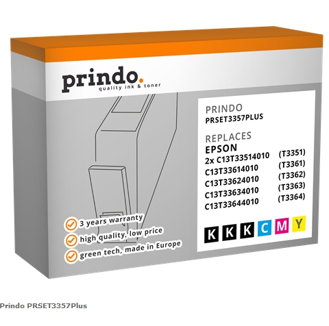 Prindo Multipack PRSET3357Plus 33XL Compatible con Epson 2x T33XL