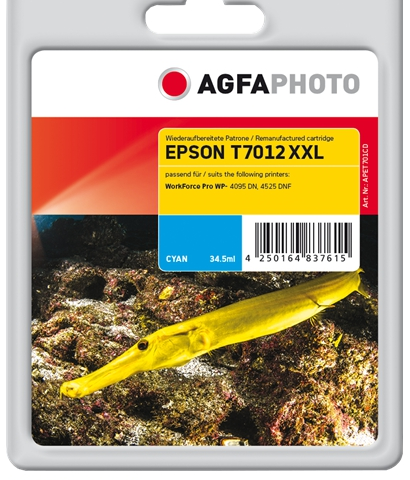Agfa Photo Cartucho de tinta cian APET701CD Compatible con Epson T7012 (C13T70124010)