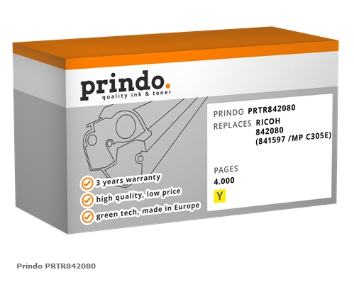 Prindo Tóner amarillo PRTR842080 Compatible con Ricoh 842080 (841597 MP C305E)