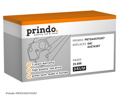Prindo Unidad de tambor negro PRTO44574307 Compatible con OKI 44574307