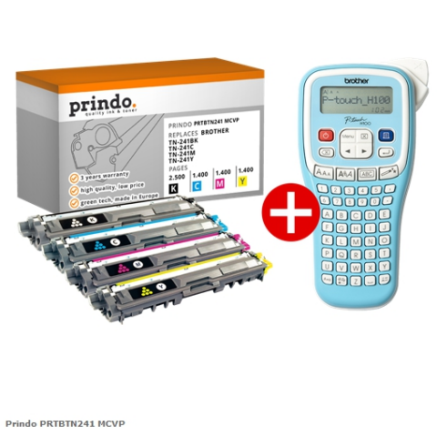 Prindo Value Pack PRTBTN241 MCVP 4 Tóneres: PRTBTN241BK + PRTBTN241C + PRTBTN241M + PRTBTN241Y, adicionalmente un P-touch H1