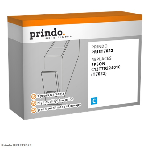 Prindo Cartucho de tinta cian PRIET7022 Compatible con Epson T7022 (C13T70224010)