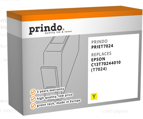 Prindo Cartucho de tinta amarillo PRIET7024 Compatible con Epson T7024