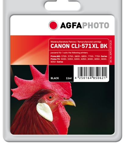 Agfa Photo Cartucho de tinta negro APCCLI571XLB Compatible con Canon CLI-571bk XL