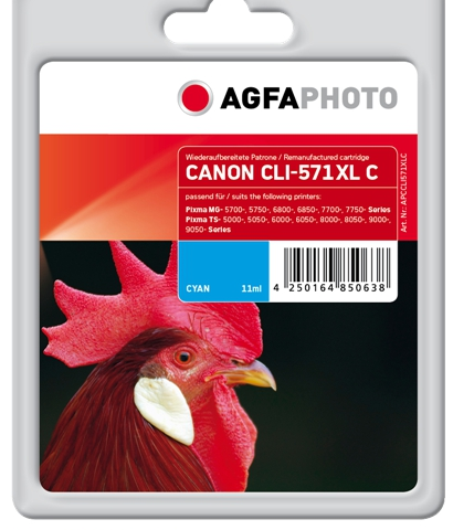 Agfa Photo Cartucho de tinta cian APCCLI571XLC Compatible con Canon CLI-571c XL