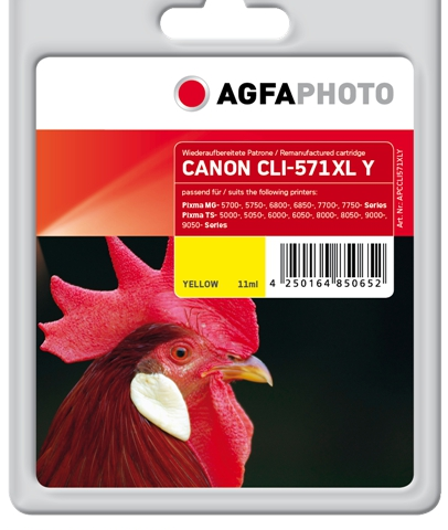Agfa Photo Cartucho de tinta amarillo APCCLI571XLY Compatible con Canon CLI-571y XL