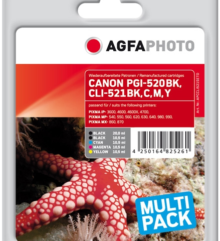 Agfa Photo Multipack APCCLI521SETD Compatible PGI-520BK CLI-521BK CLI-521C CLI-521M CLI-521Y